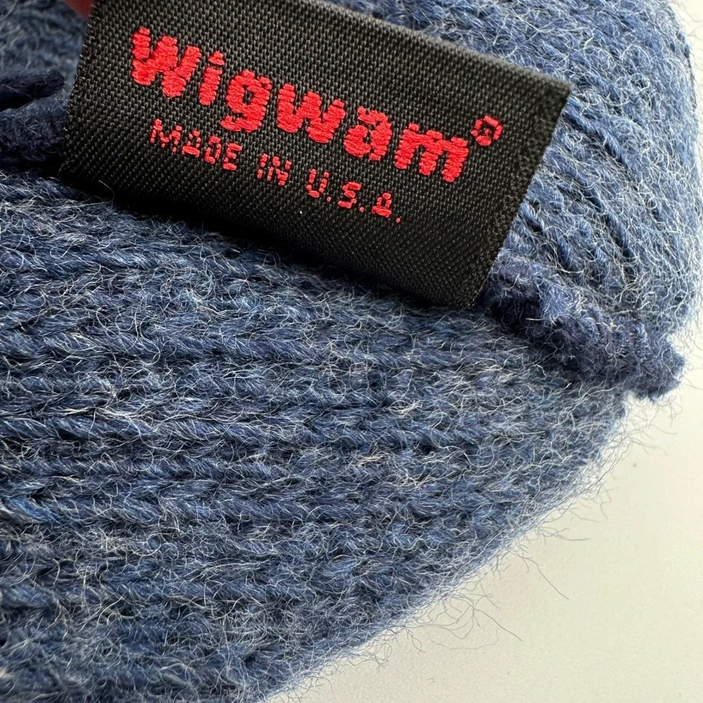 Vtg Wigwam Mohair Wool Blend Beanie Hat‎ Unisex OS Blue Striped Knit USA Retro